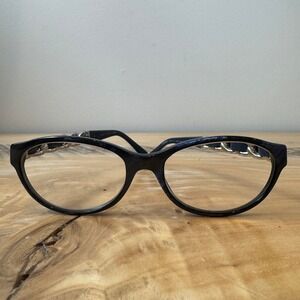 Rare Chanel 3223-Q Navy Blue Leather Chain Link Oval Eyeglasses Frames Italy